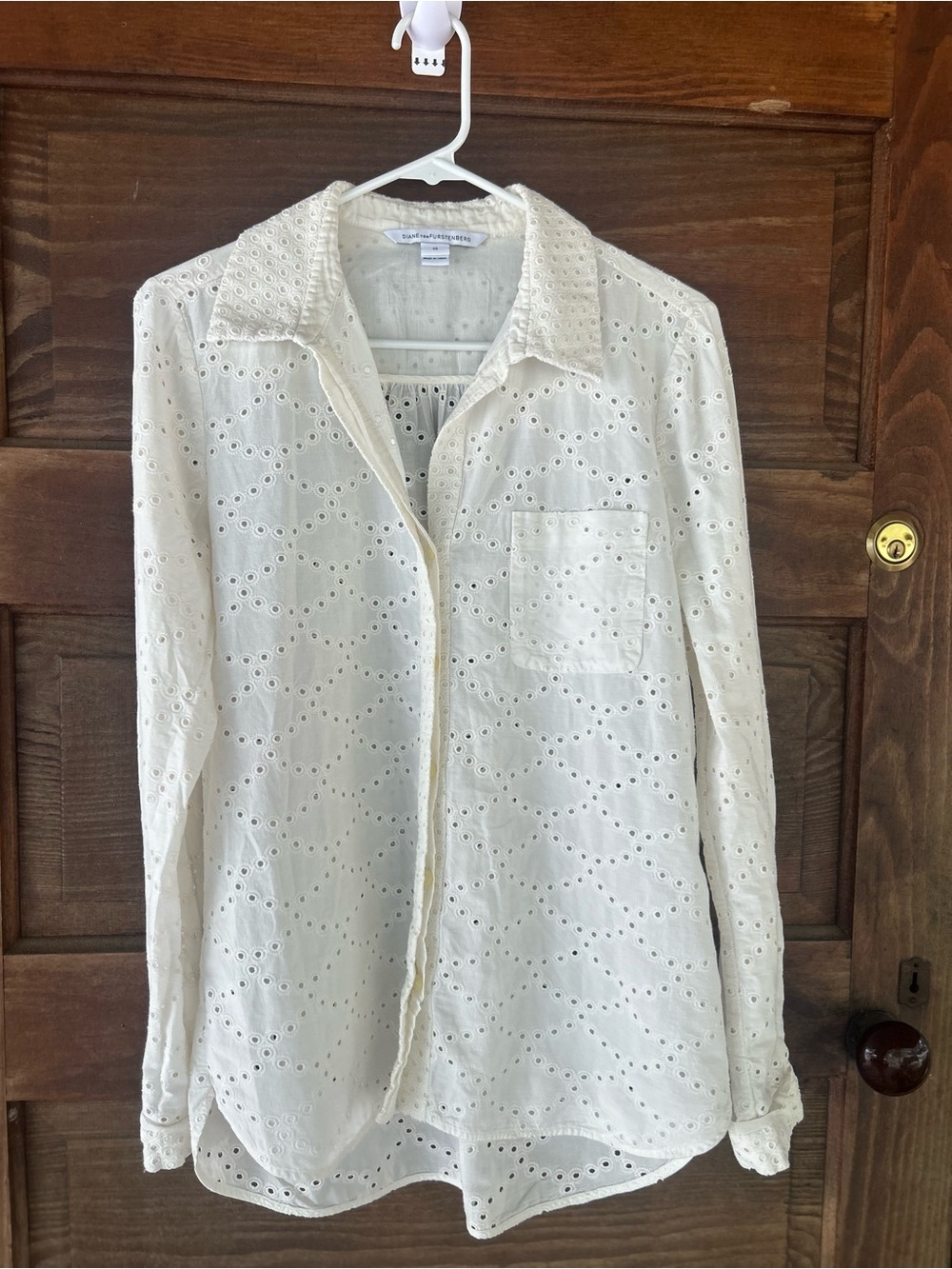 Diane Von Furstenberg Lorelei Two Cream Eyelet Button-Down Shirt - Size 10